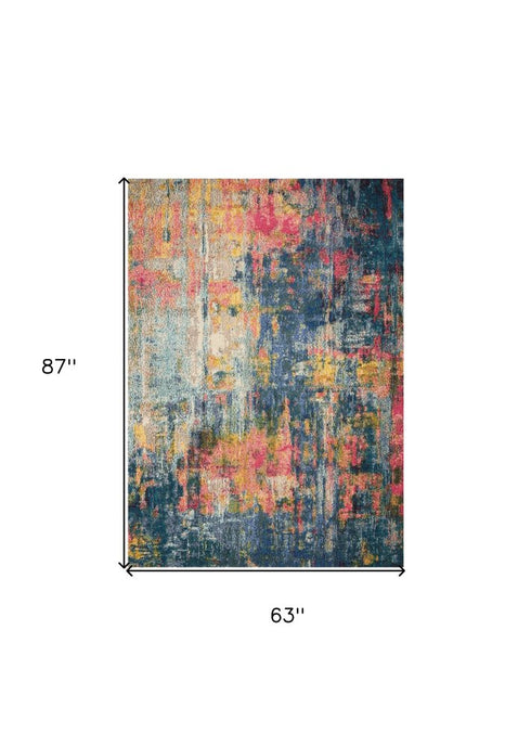 2' X 6' Blue And Yellow Abstract Power Loom Non Skid Area Rug